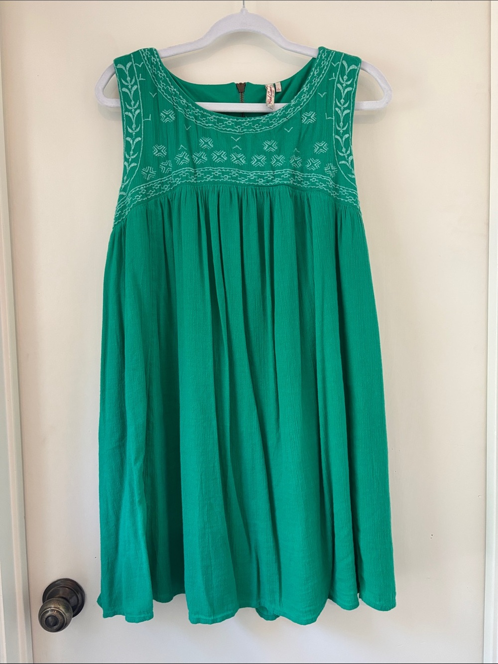Red Camel Sleeveless Teal-Green Embroidered Mini Dress